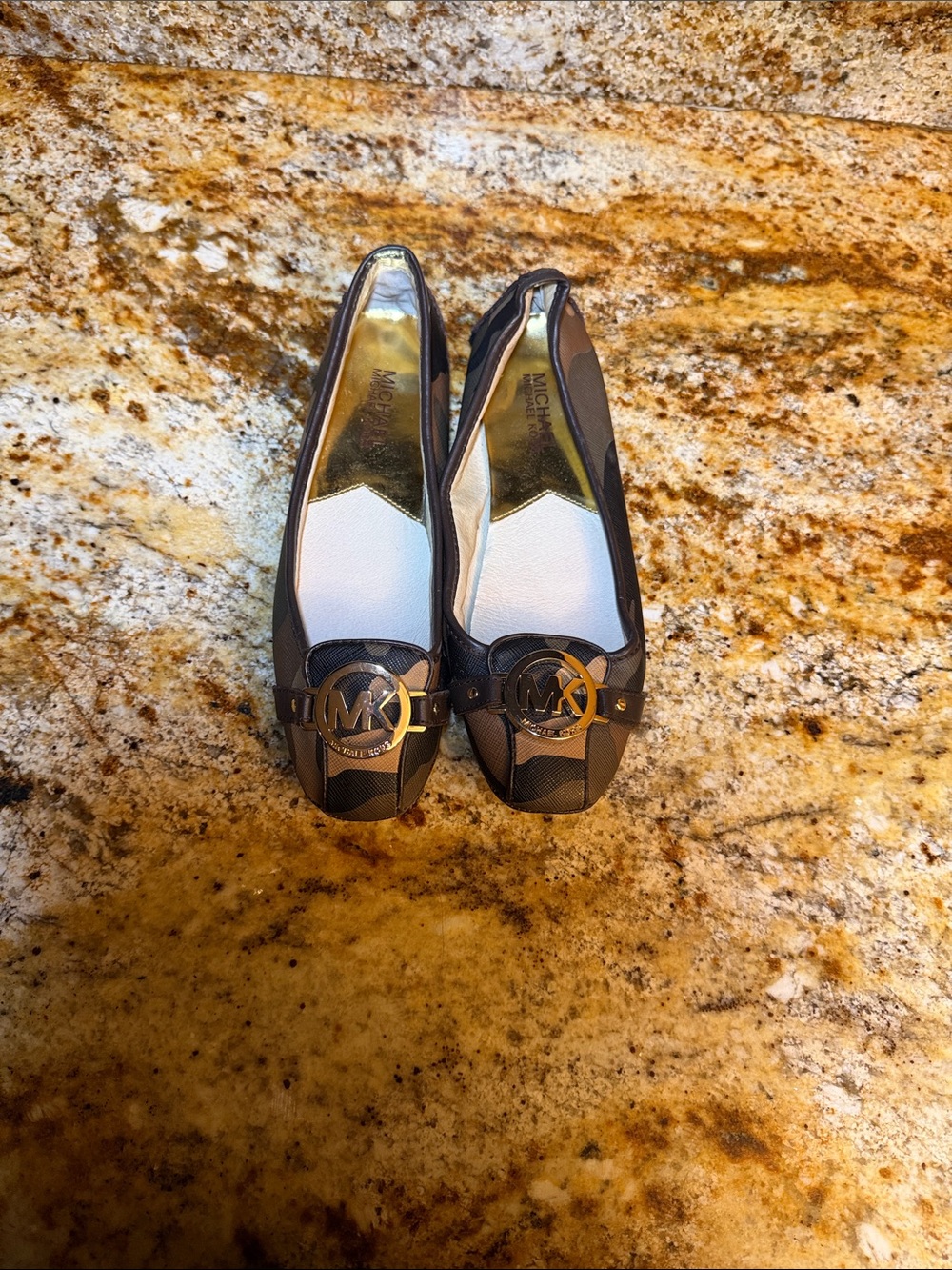 Michael Kors Fulton Flats in a textured, crosshatch Camouflage Saffiano Leather